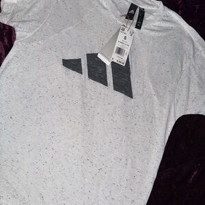 adidas White Speckled Short Sleeve Tee with Black Logo